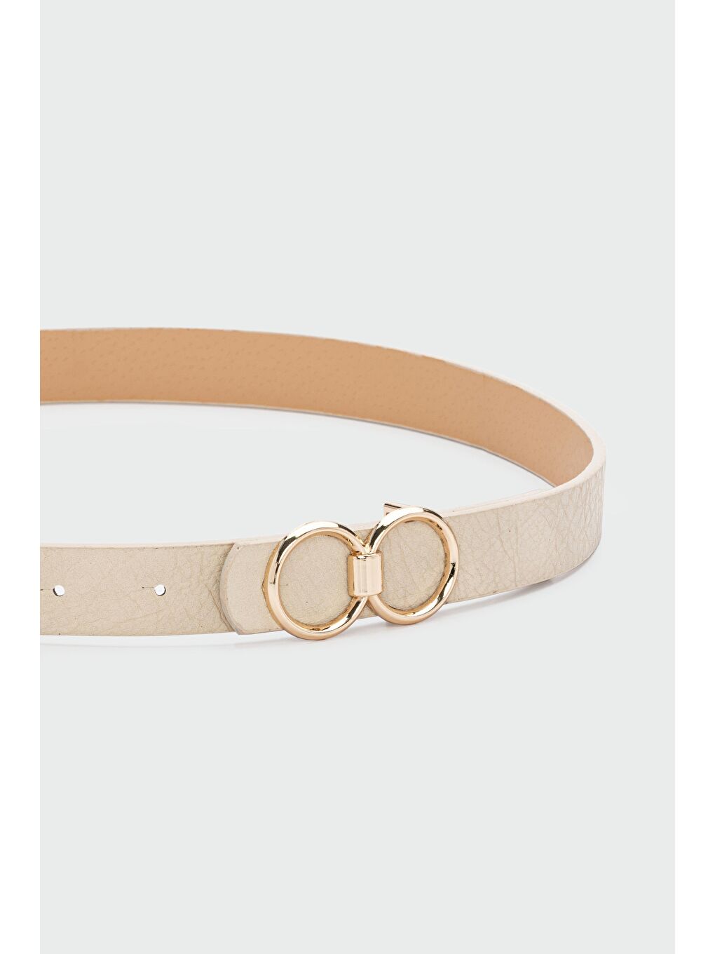 Ekru Uzun Tokalı Suni Deri Kemer Krem-1