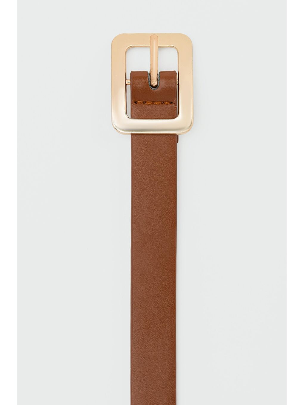 Kahverengi Dikdörtgen Tokalı İnce Suni Deri Kemer Taba-2