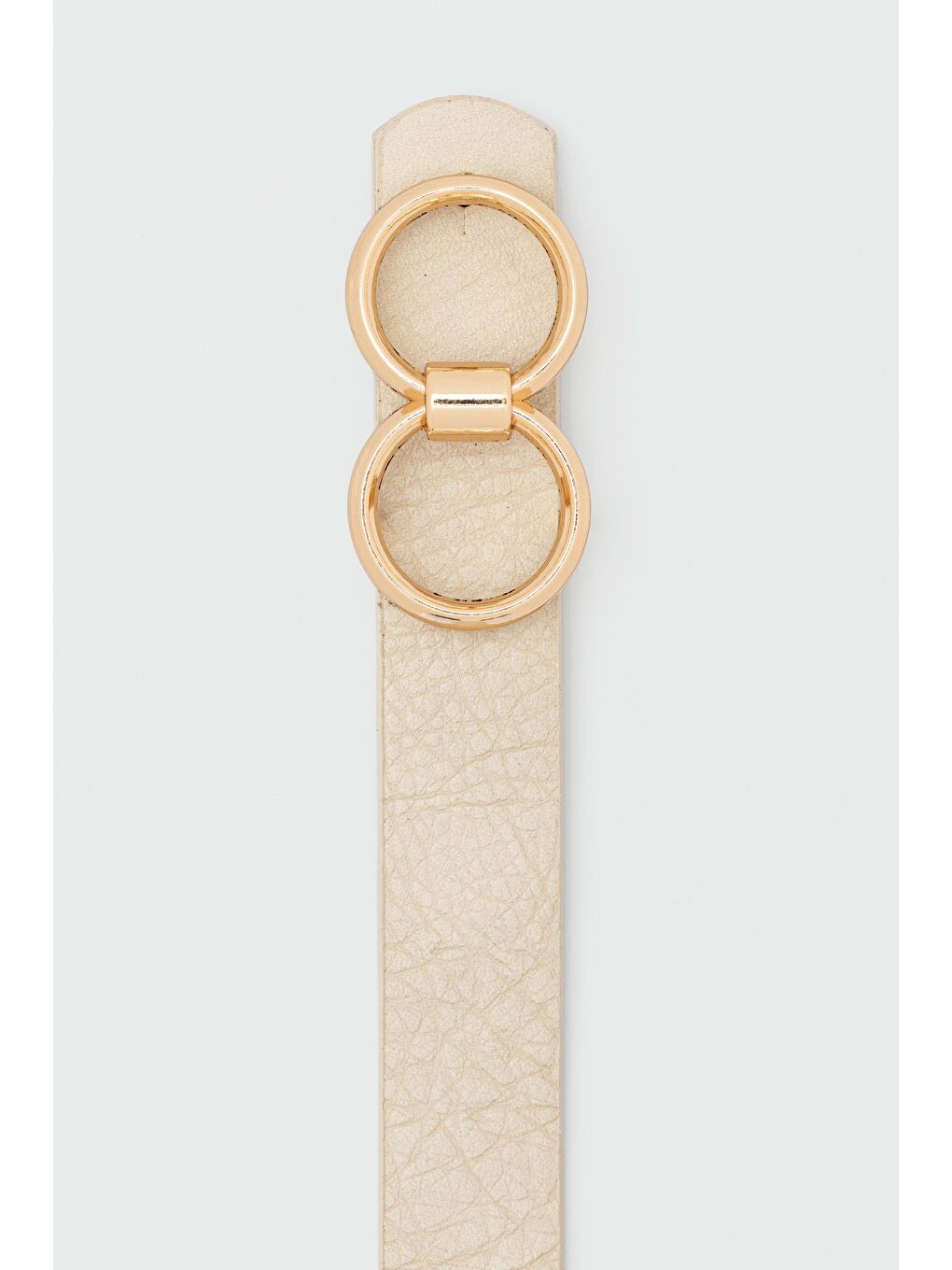 Ekru Uzun Tokalı Suni Deri Kemer Krem-2