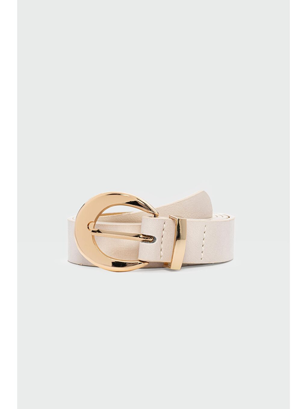 Ekru Oval Tokalı Suni Deri Kemer Krem