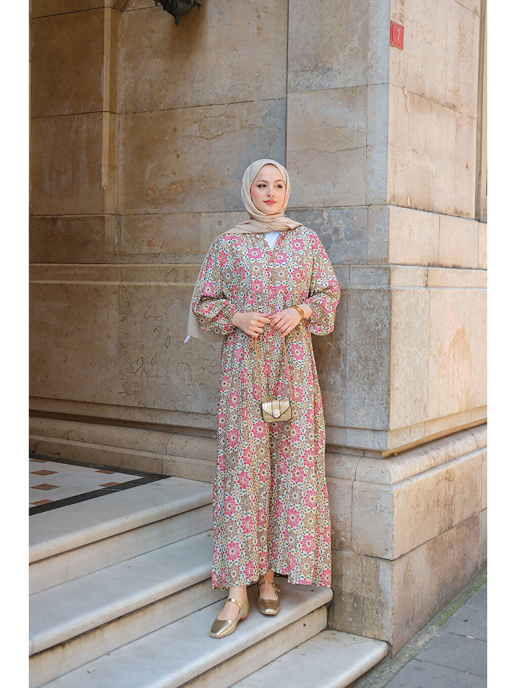 Kadın Stilize Çiçek Desenli Elbise Yeşil-1