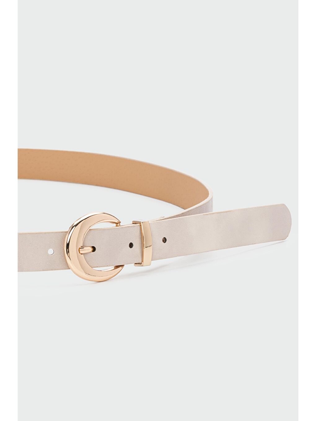 Ekru Oval Tokalı Suni Deri Kemer Krem-1