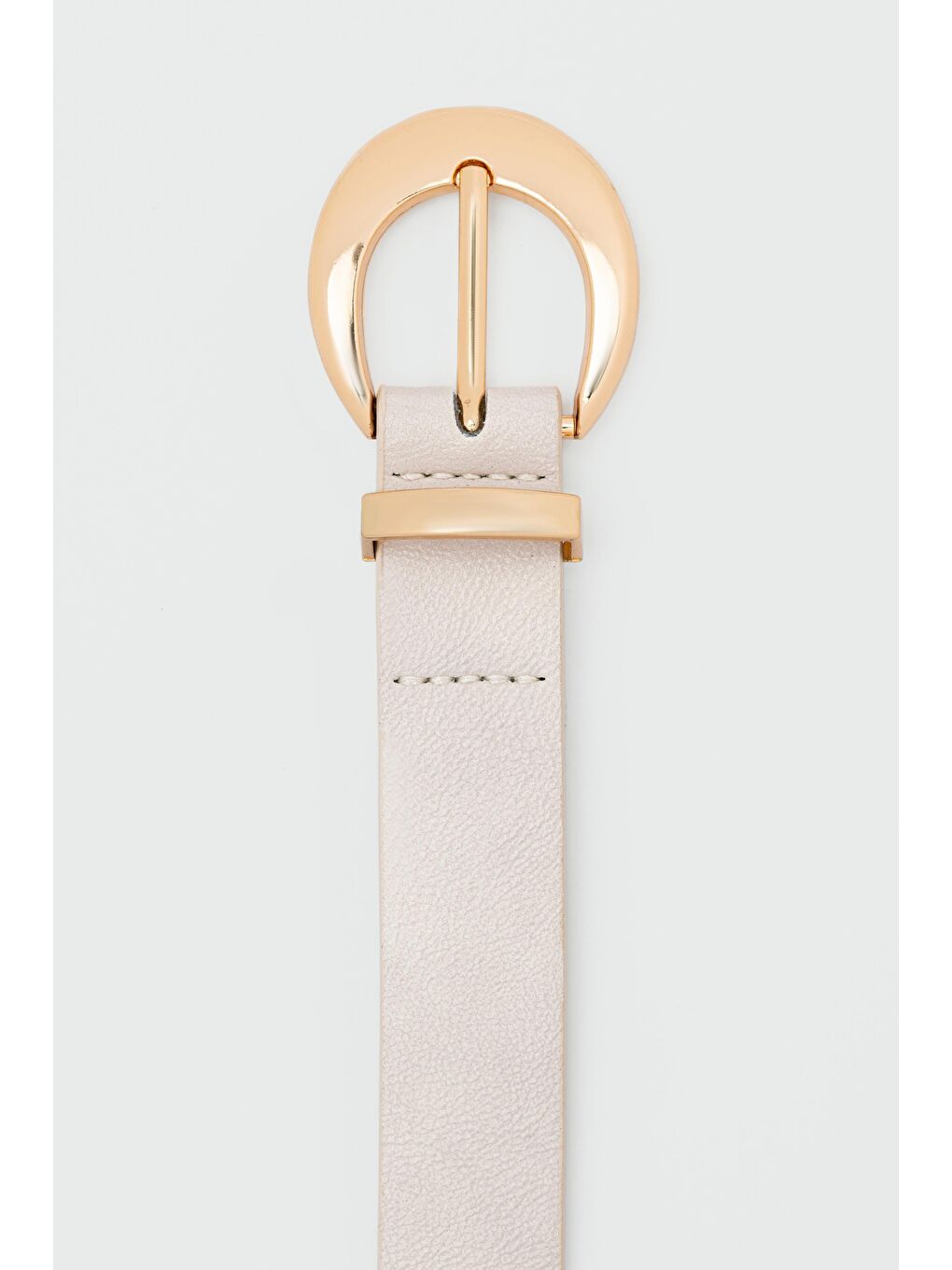 Ekru Oval Tokalı Suni Deri Kemer Krem-2