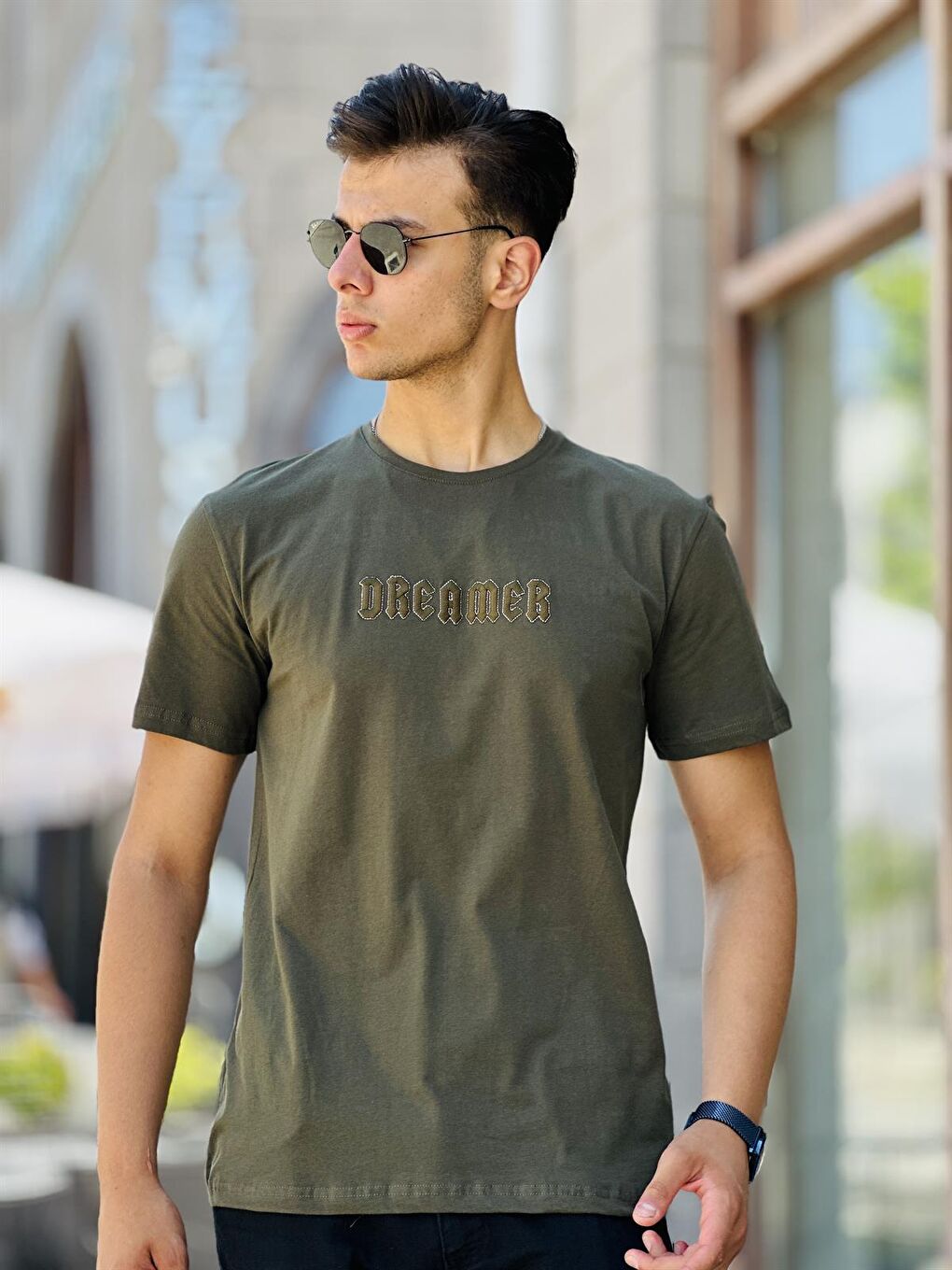 Dreamer Nakış Detaylı Kısa Kollu Tişört Regular Fit-Haki-1