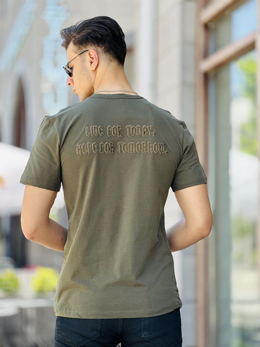 Dreamer Nakış Detaylı Kısa Kollu Tişört Regular Fit-Haki-2