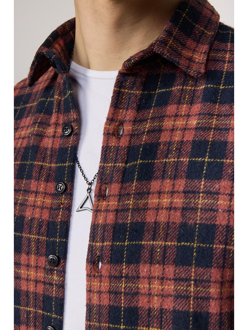 Kahverengi Slim Fit Uzun Kollu Dar Kesim Kareli Kışlık Oduncu Kiremit Erkek Gömlek-3