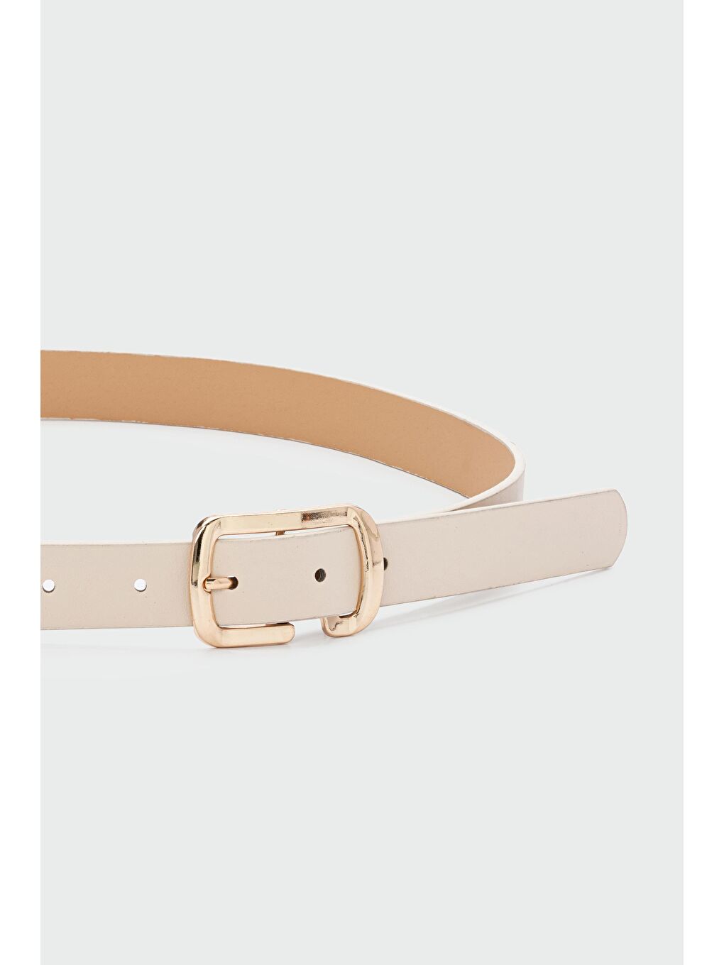 Ekru Dikdörtgen Kesik Suni Deri Kemer Krem-1