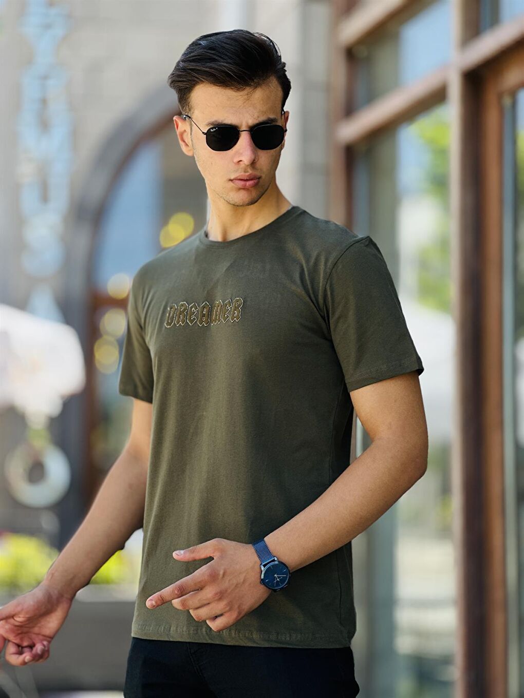 Dreamer Nakış Detaylı Kısa Kollu Tişört Regular Fit-Haki-3