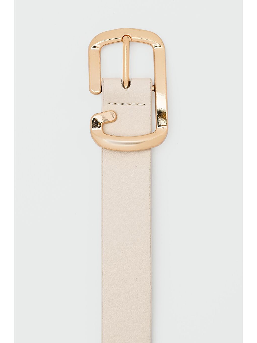 Ekru Dikdörtgen Kesik Suni Deri Kemer Krem-2