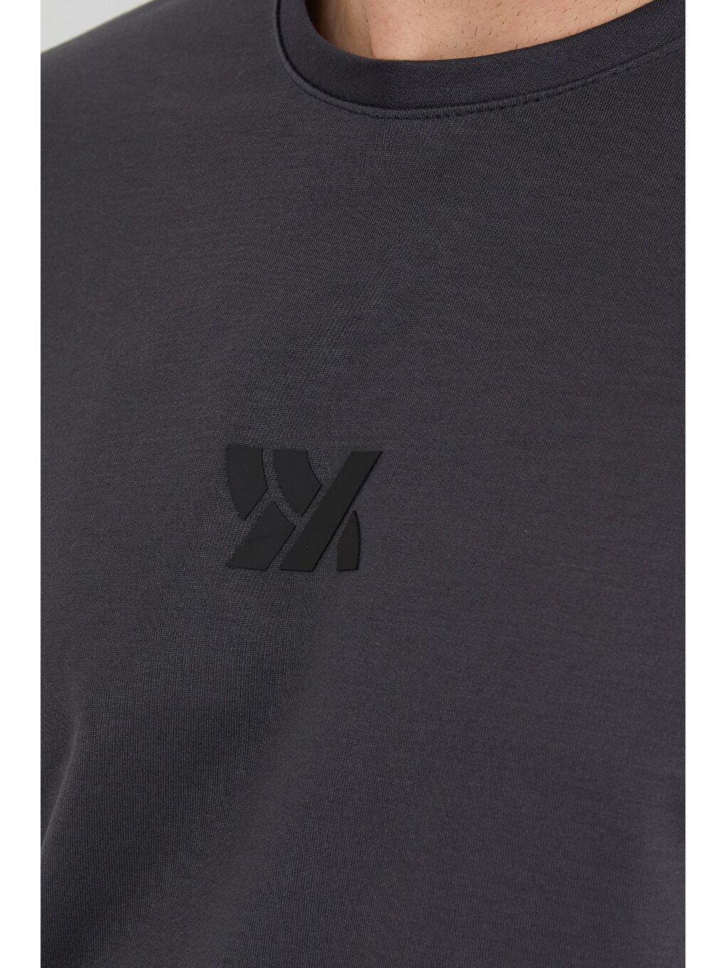 Antrasit Kabartma Baskılı Bisiklet Yaka Sweatshirt-4