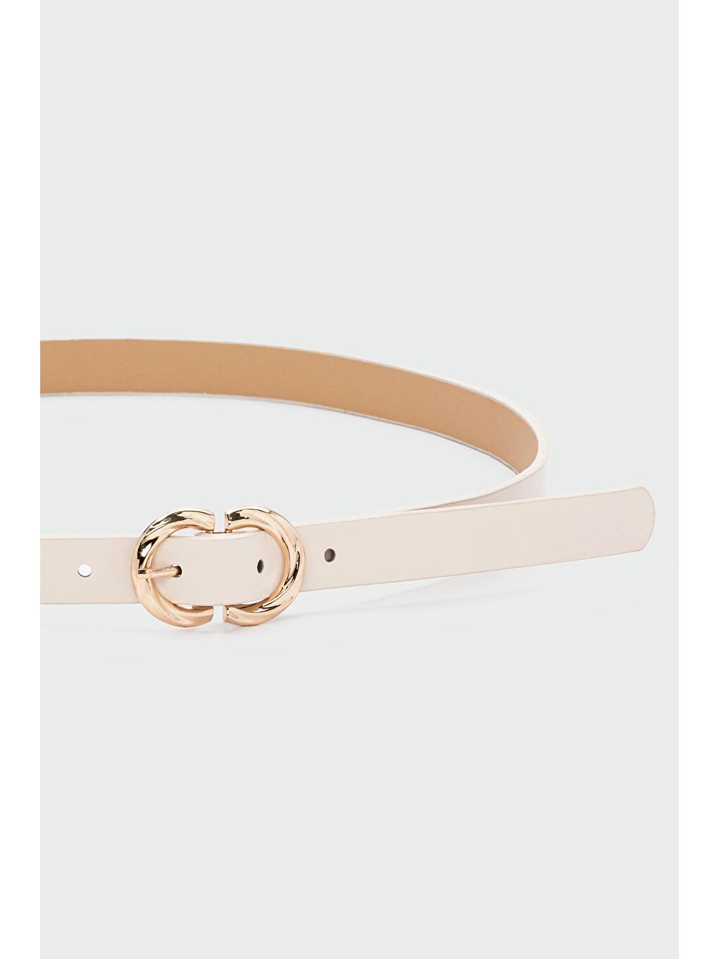 Ekru Burgu Çift Oval Tokalı Suni Deri Kemer Krem-1