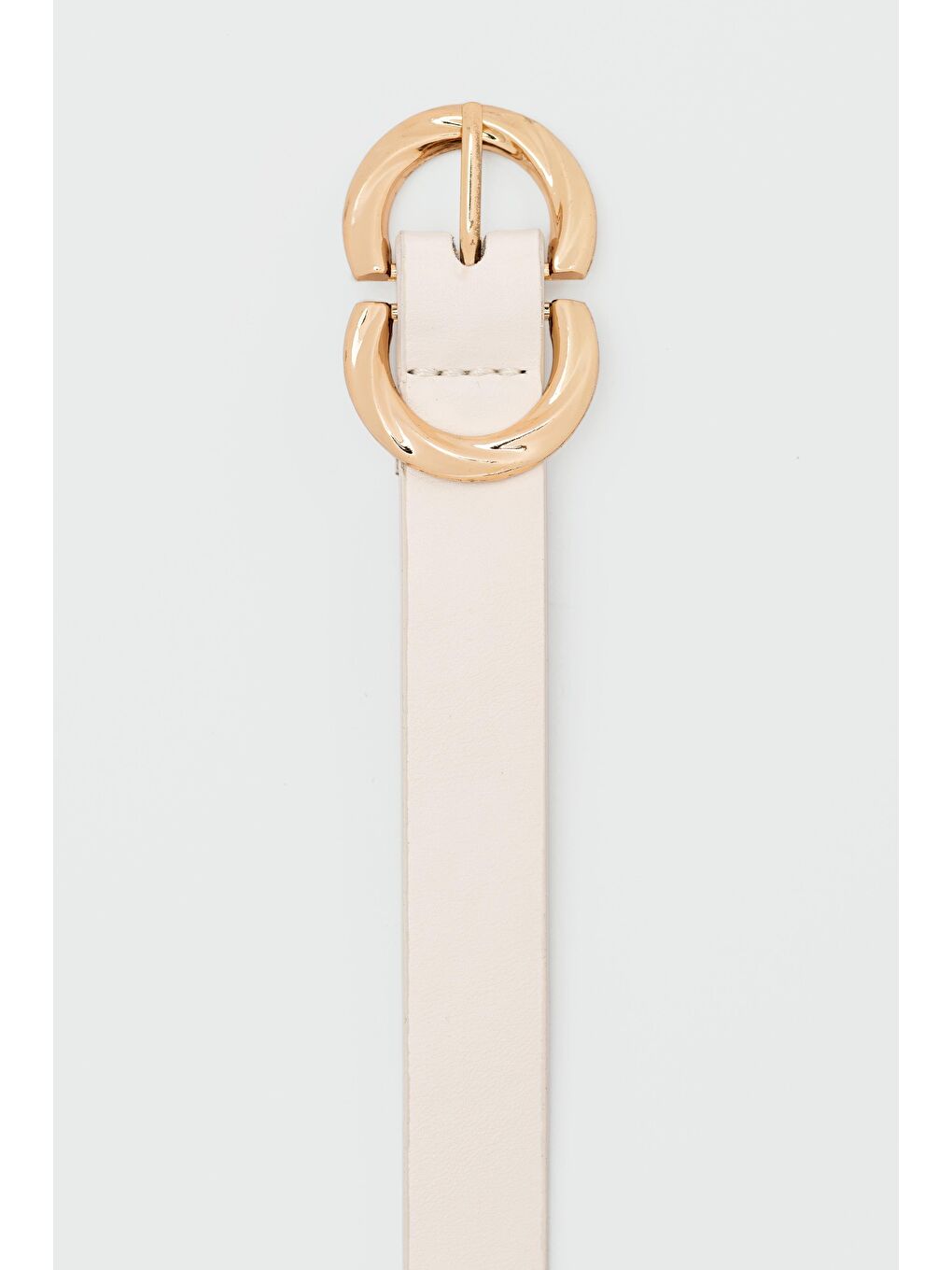 Ekru Burgu Çift Oval Tokalı Suni Deri Kemer Krem-2