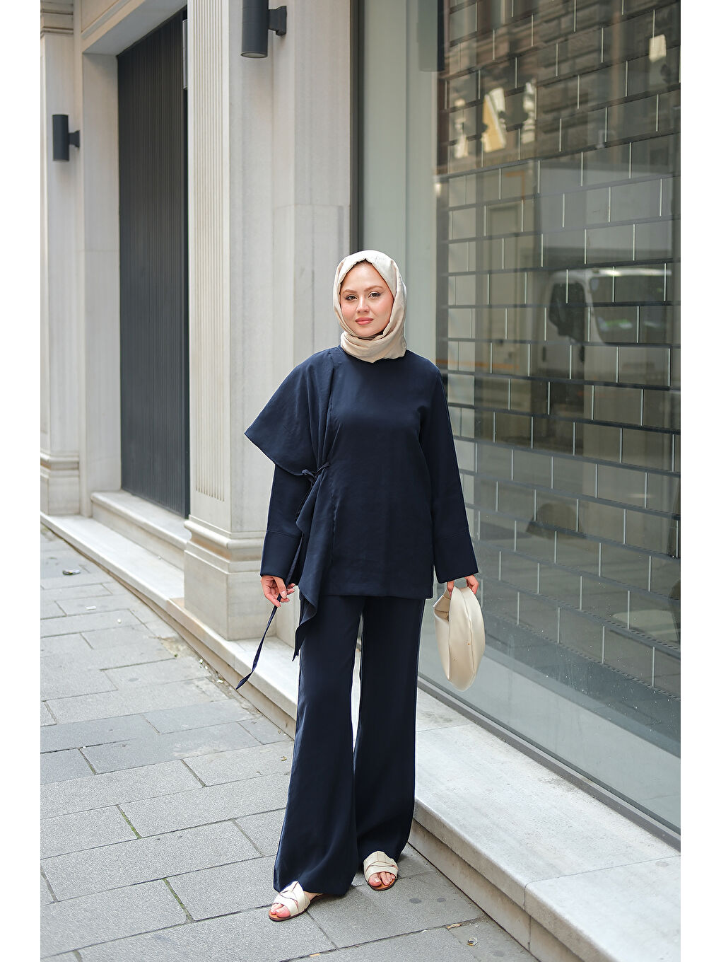 Kadın Pelerinli Modal Takım Lacivert-1