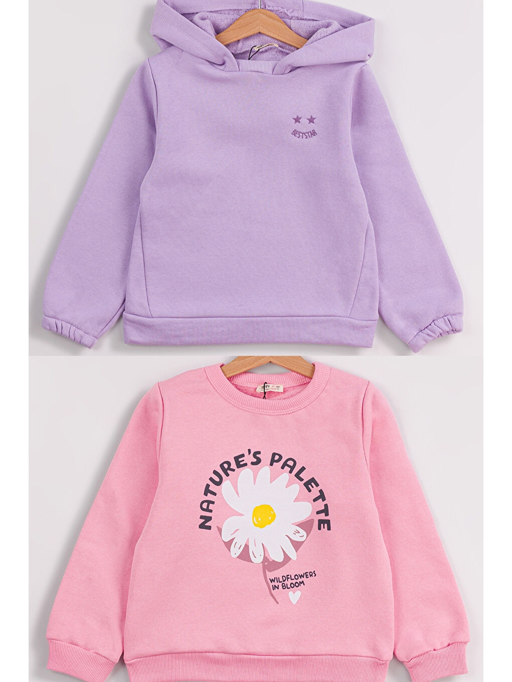 Pembe Kız Çocuk 2'li Paket Basic Sweatshirt