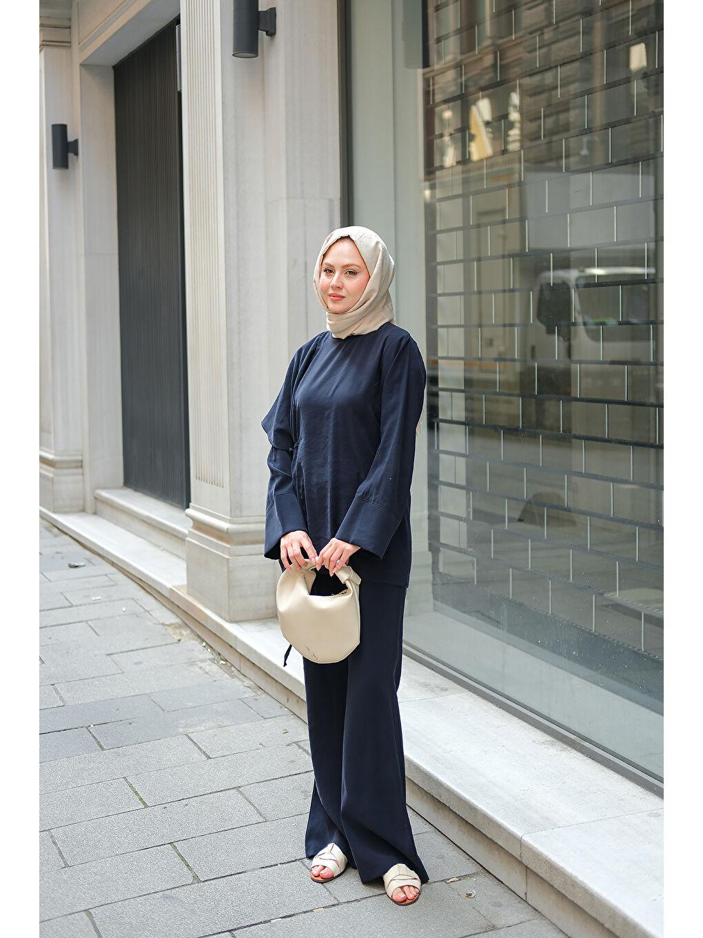 Kadın Pelerinli Modal Takım Lacivert-3