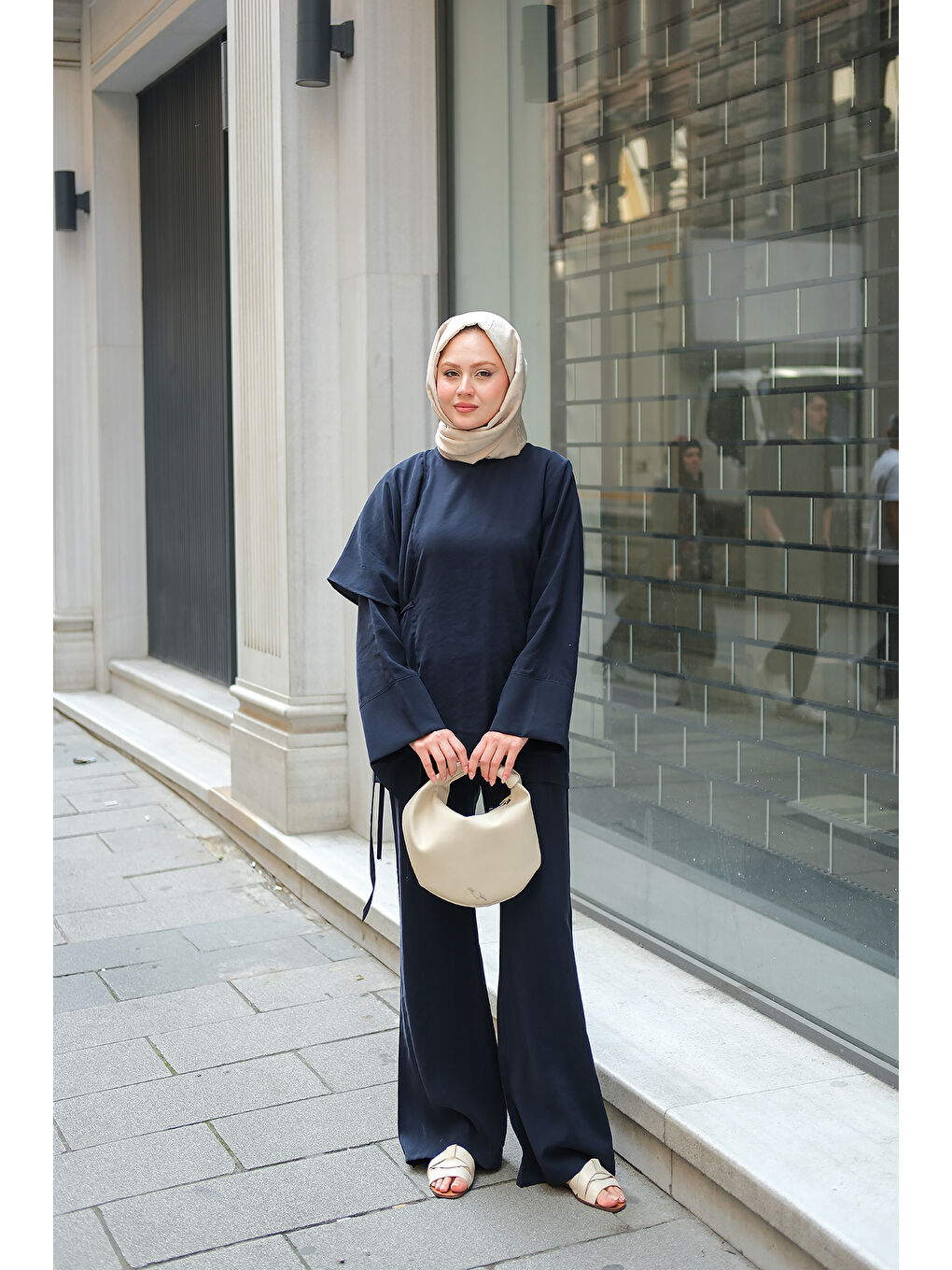 Kadın Pelerinli Modal Takım Lacivert-4