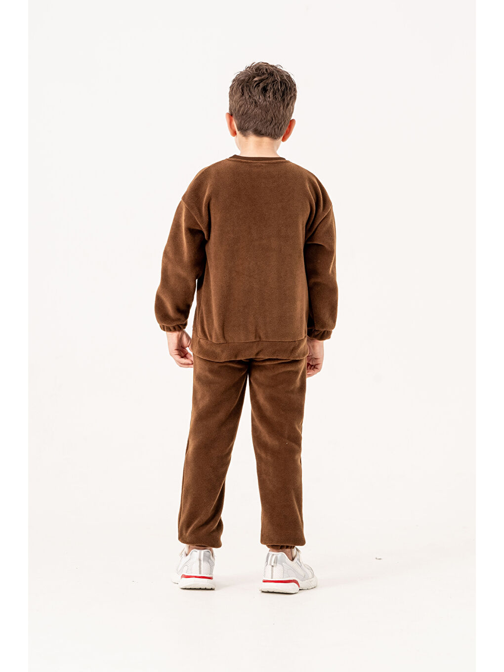 Kahverengi Aplikeli Ve Nakışlı Polar Erkek Çocuk Alt-Üst Eşofman Takımı-6