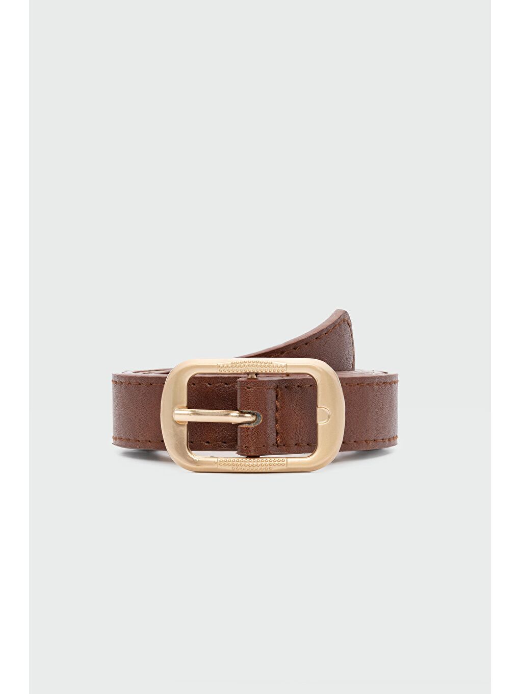 Kahverengi Dikdörtgen Tokalı İşlemeli Suni Deri Kemer Taba