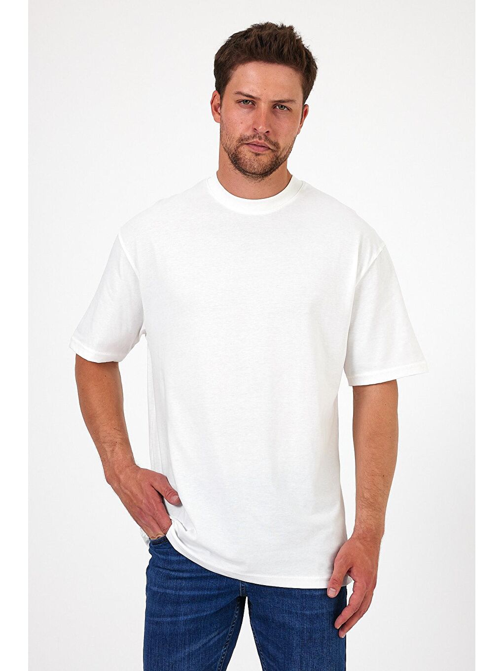 Beyaz Bisiklet Yaka Los Angeles Baskılı Erkek Tişört 7029-4