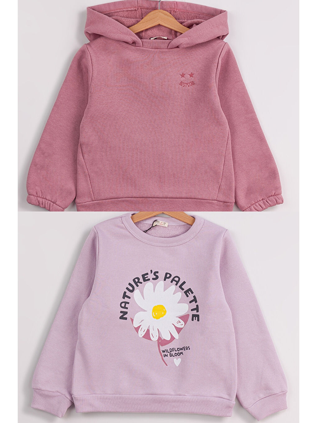 Lila Kız Çocuk 2'li Paket Basic Sweatshirt