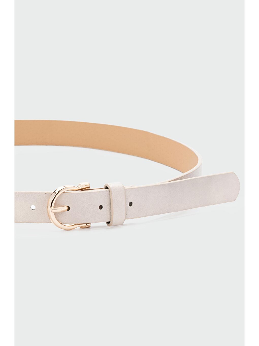 Ekru Oval Tokalı Suni Deri Kemer Krem-1