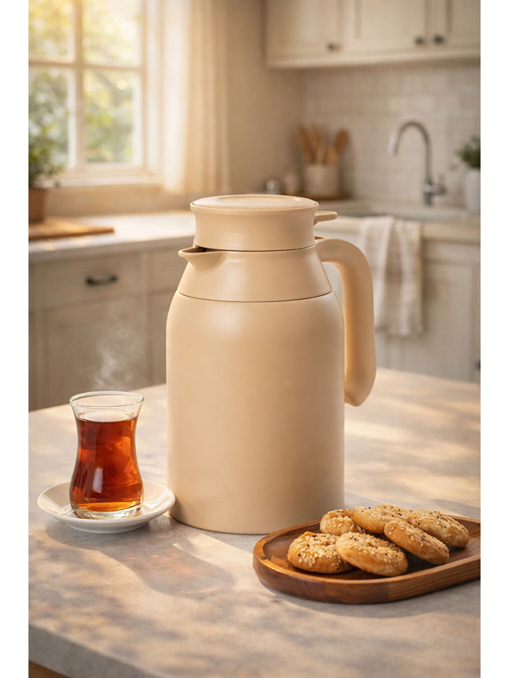 Ekru Cooker 2089 2 Litre Çift Kat Paslanmaz Çelik Termos Çay Termosu Su Termosu Krem