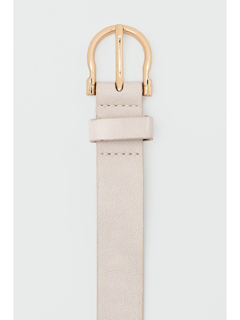 Ekru Oval Tokalı Suni Deri Kemer Krem-2