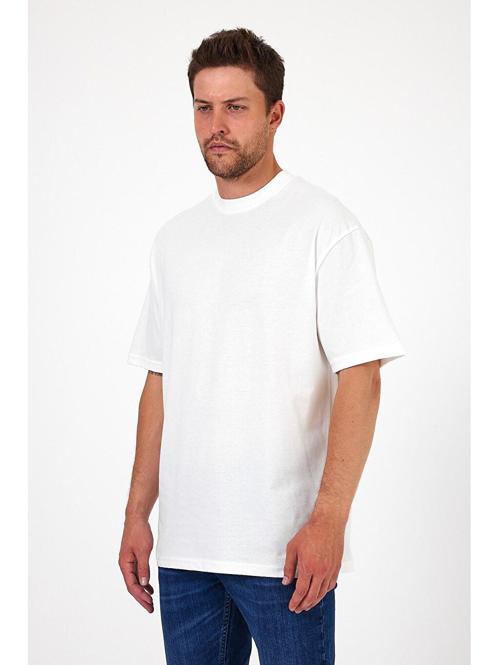 Beyaz Bisiklet Yaka Los Angeles Baskılı Erkek Tişört 7029