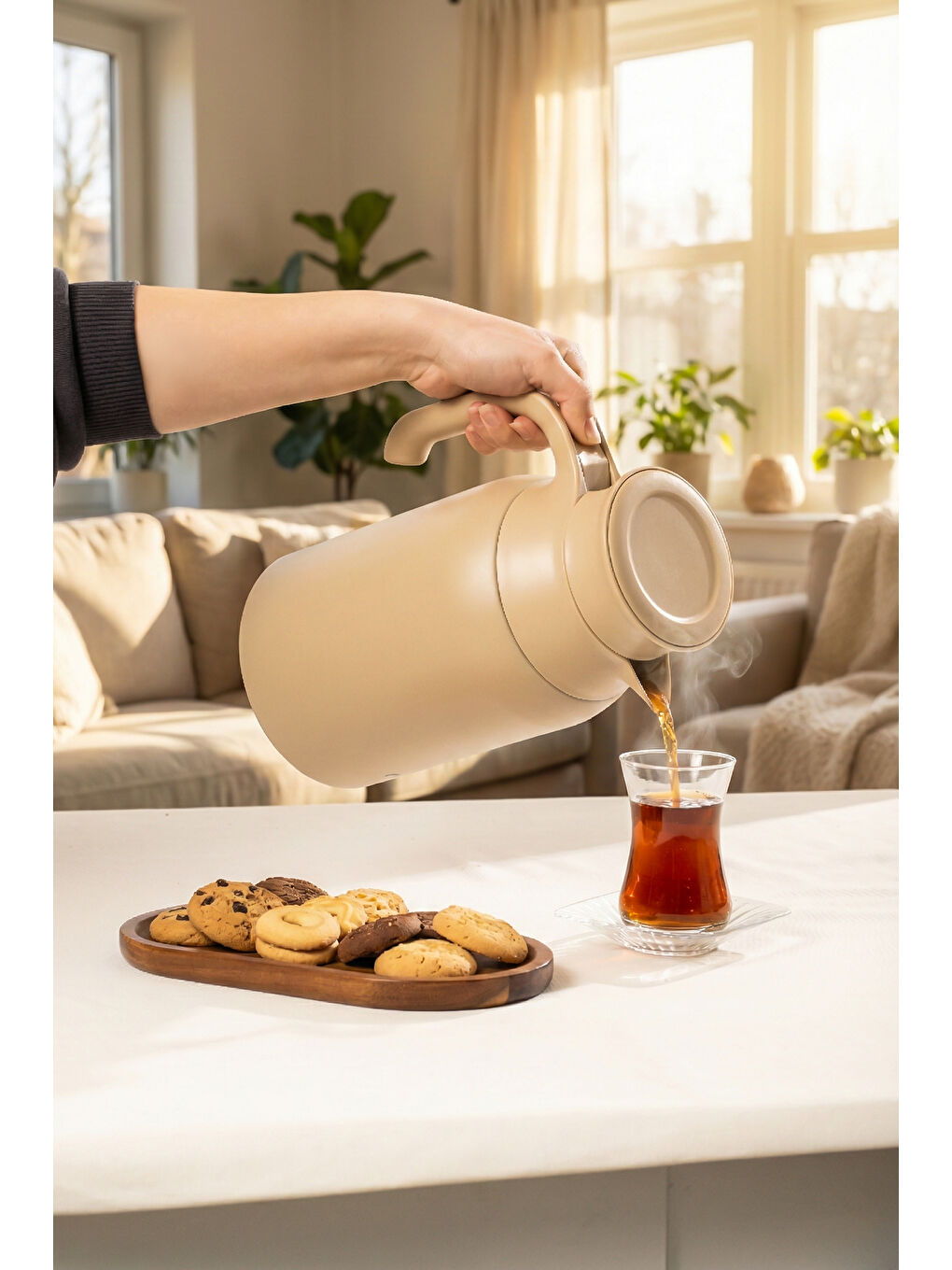 Ekru Cooker 2089 2 Litre Çift Kat Paslanmaz Çelik Termos Çay Termosu Su Termosu Krem-1