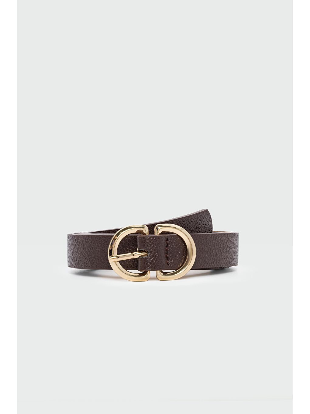 Kahverengi Çift Oval Tokalı Suni Deri Kemer Kahve