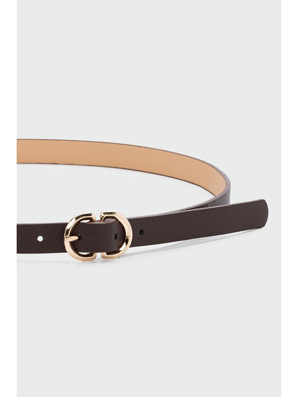 Kahverengi Çift Oval Tokalı Suni Deri Kemer Kahve-1