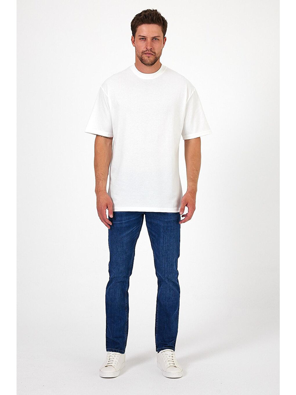 Beyaz Bisiklet Yaka Los Angeles Baskılı Erkek Tişört 7029-3