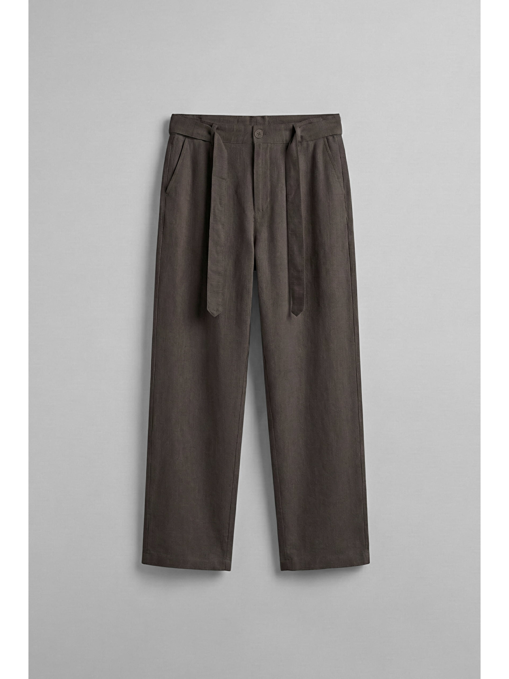 Erkek Baggy Kuşaklı Beli Lastikli Pamuklu Pantolon Kahverengi