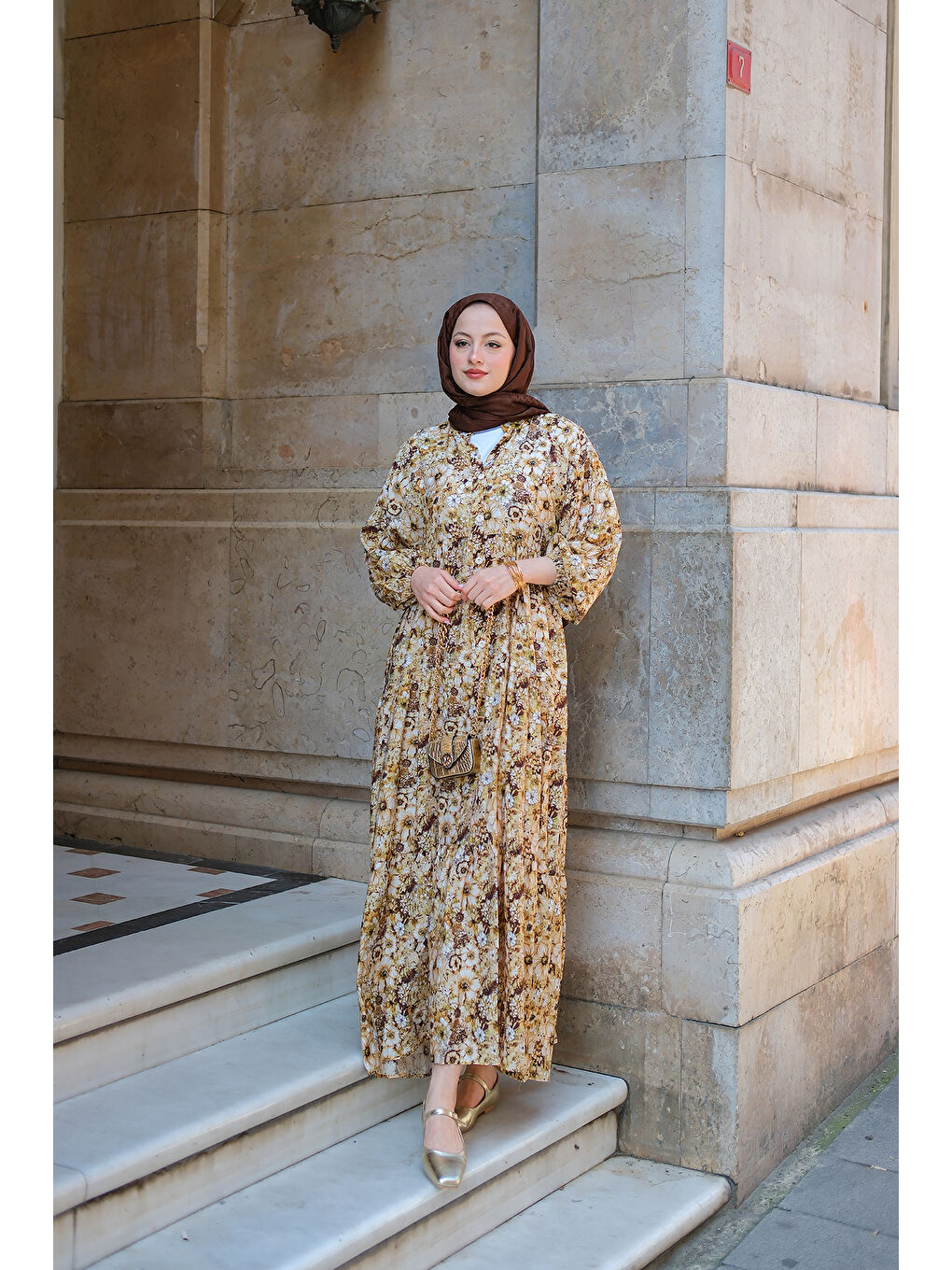 Kadın Çicek Desenli Elbise Yağ Yeşil