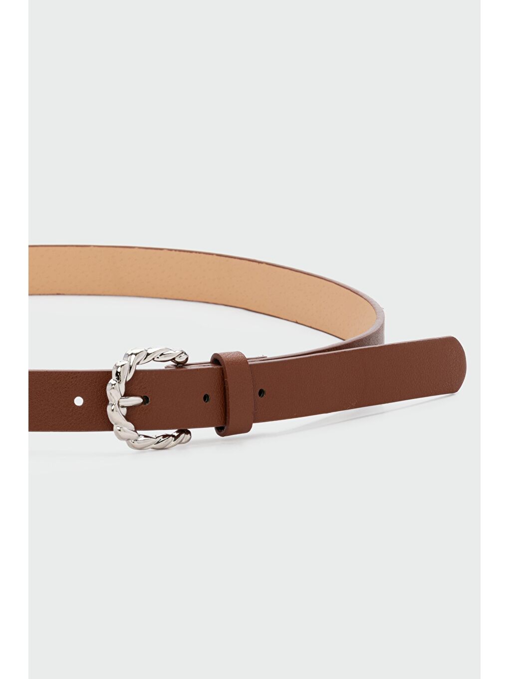 Kahverengi Burgu Oval Tokalı Suni Deri Kemer Kahve-1