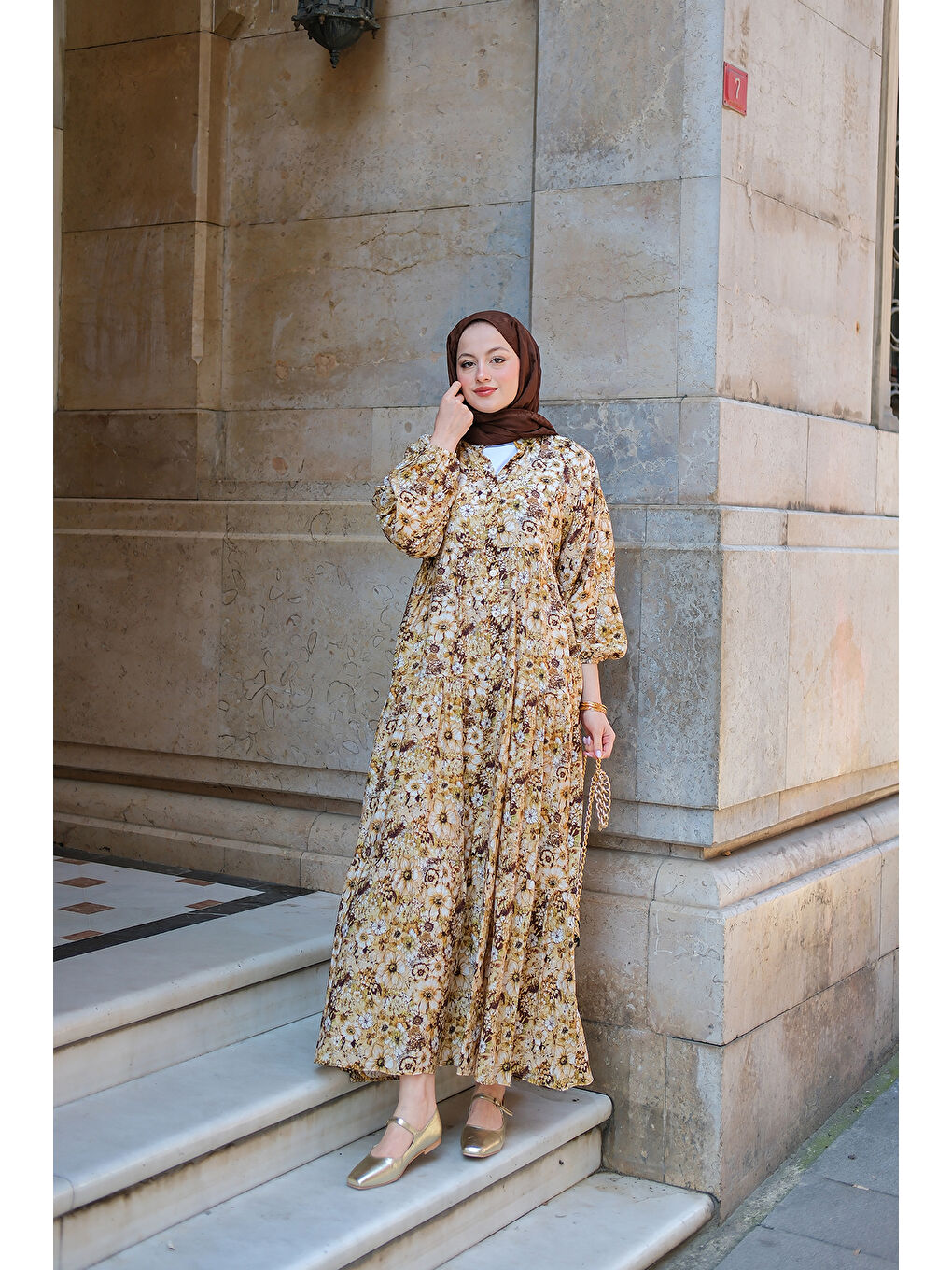 Kadın Çicek Desenli Elbise Yağ Yeşil-2