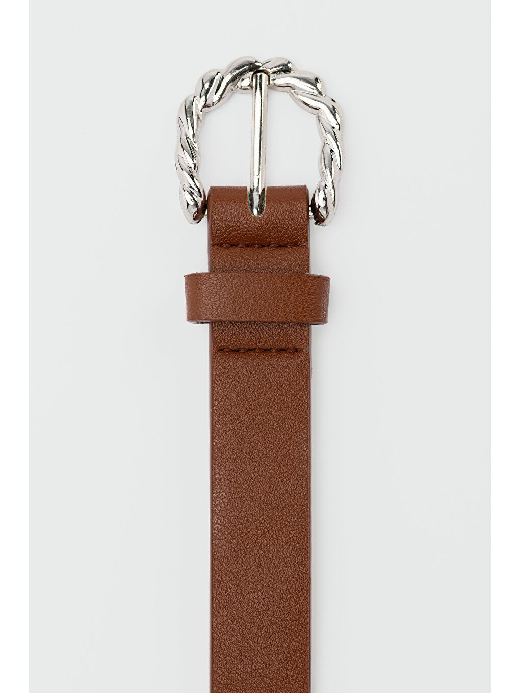 Kahverengi Burgu Oval Tokalı Suni Deri Kemer Kahve-2