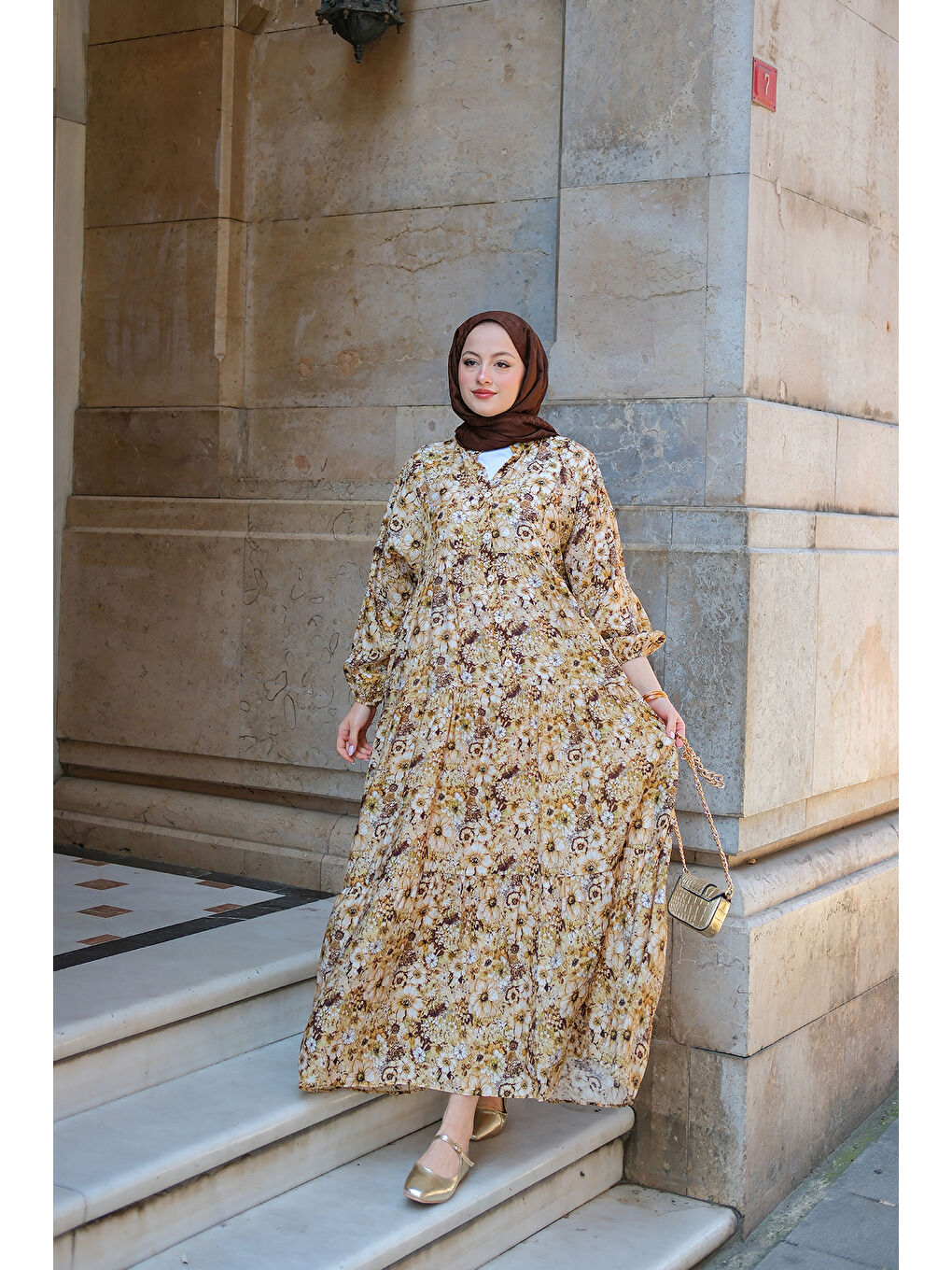 Kadın Çicek Desenli Elbise Yağ Yeşil-4