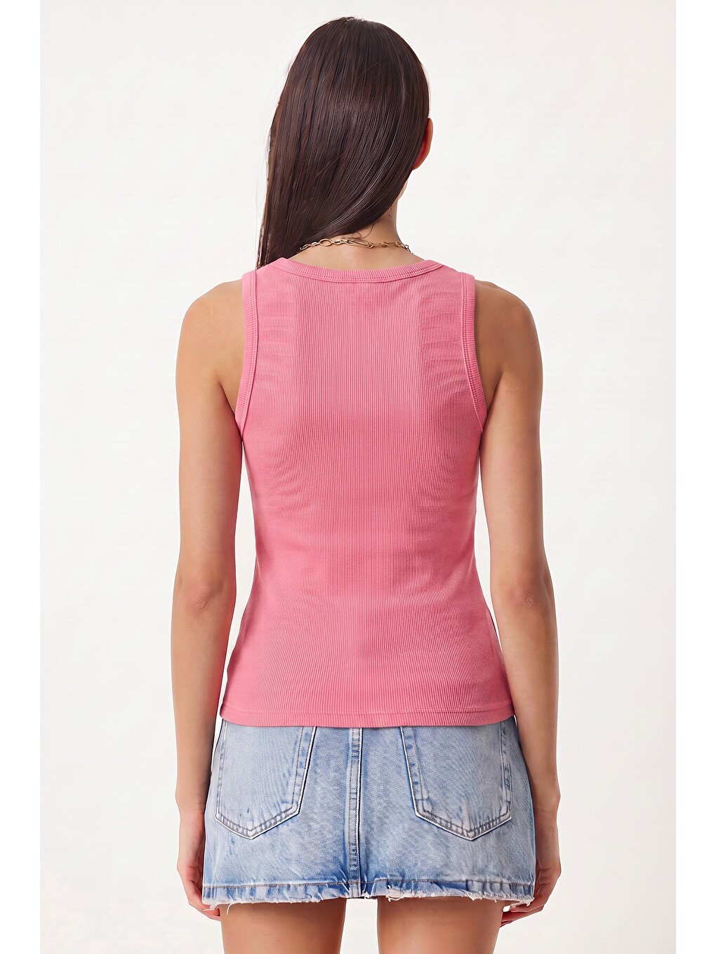 2'li Fitilli Kalın Askılı Örme Atlet Pembe Gri Lhj0002-3