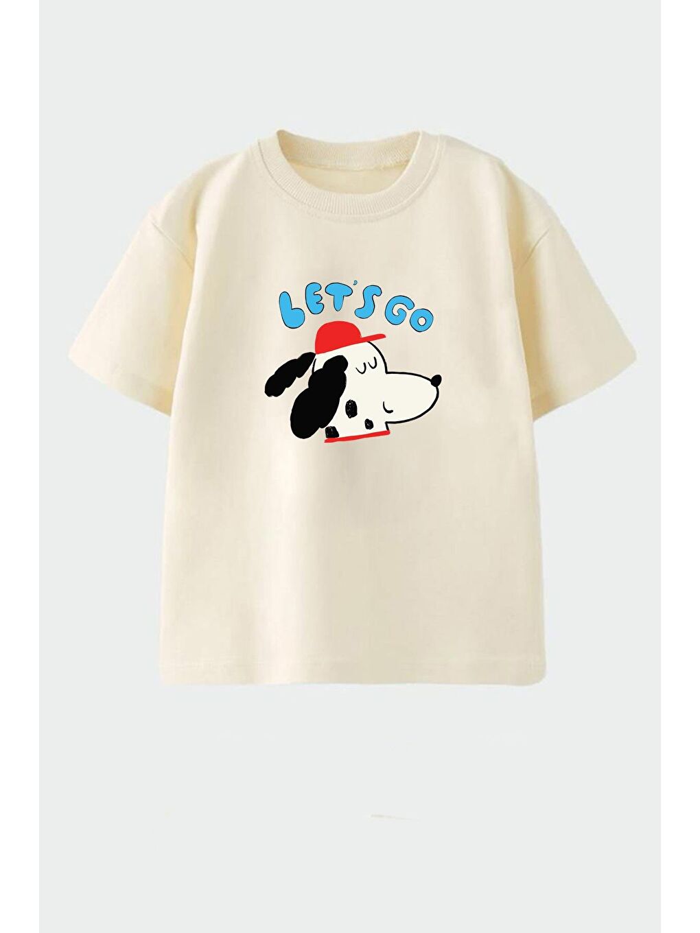 Bej Erkek Çocuk Pamuklu Bisiklet Yaka Baskılı T-Shirt