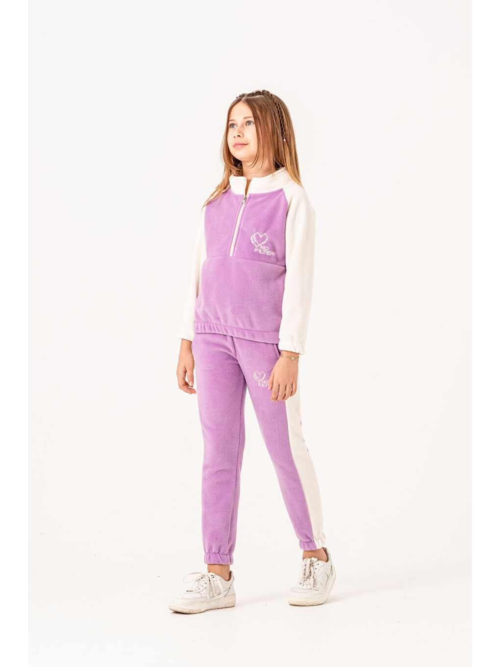 Lila Nakışlı Polar Kız Çocuk Alt-Üst Eşofman Takımı-2