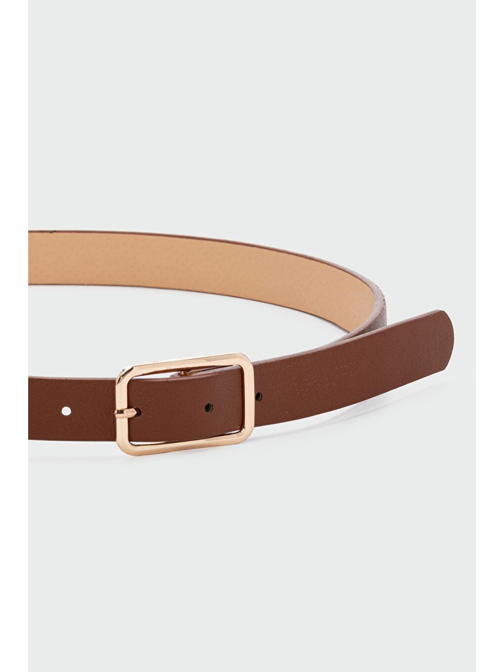 Kahverengi Dikdörtgen Tokalı Klasik Deri Kemer Taba-1