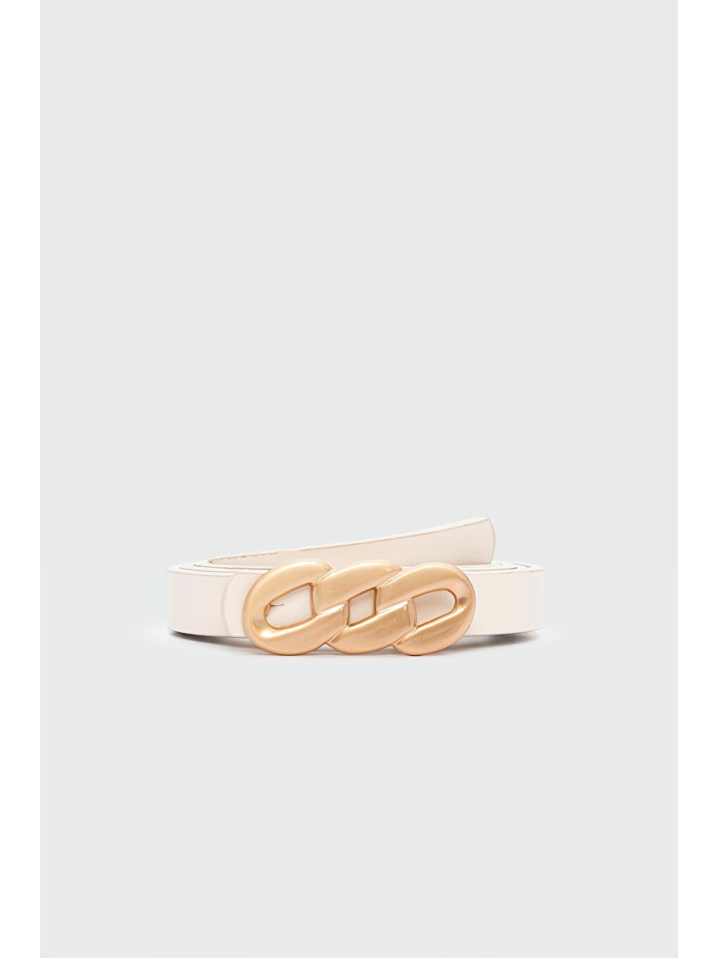 Ekru Zincir Görünüm Tokalı Suni Deri İnce Kemer Krem