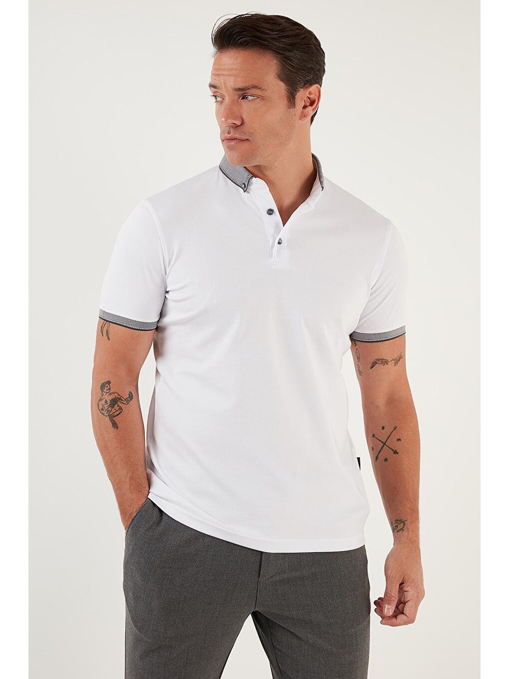 Buratti Antrasit-Beyaz Pamuklu Slim Fit Polo T Shirt 646R4560 - 2