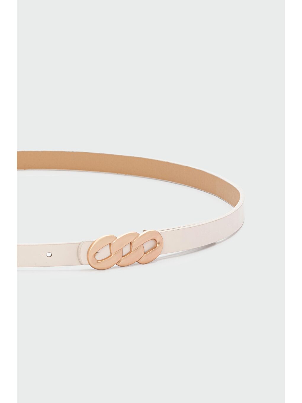 Ekru Zincir Görünüm Tokalı Suni Deri İnce Kemer Krem-1