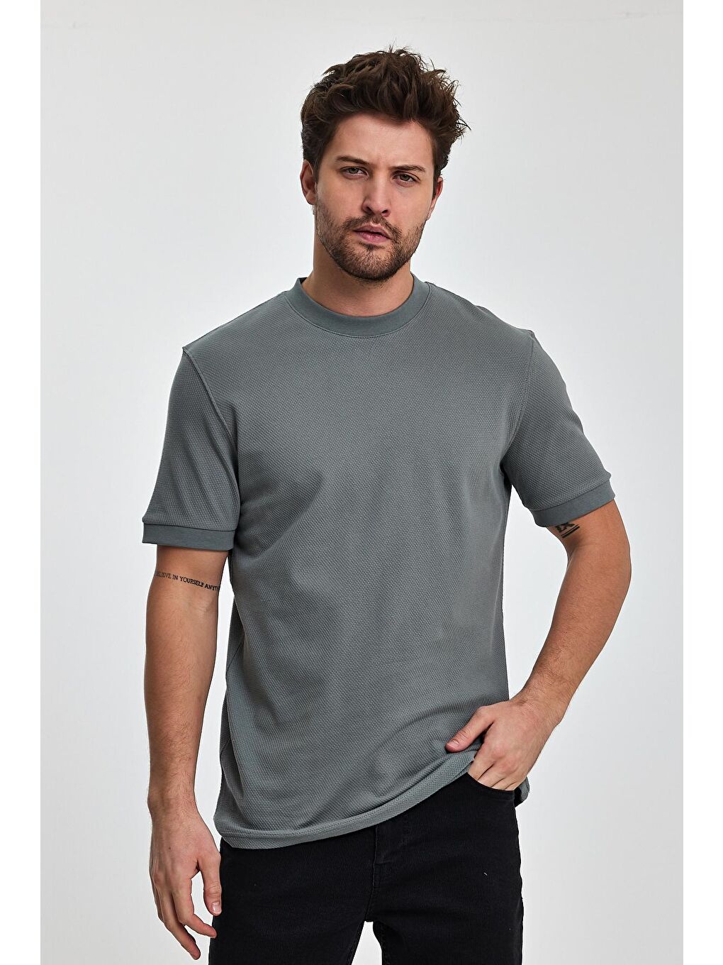 Haki 30-1 Petek Süprem Bisiklet Yaka Erkek Tişört