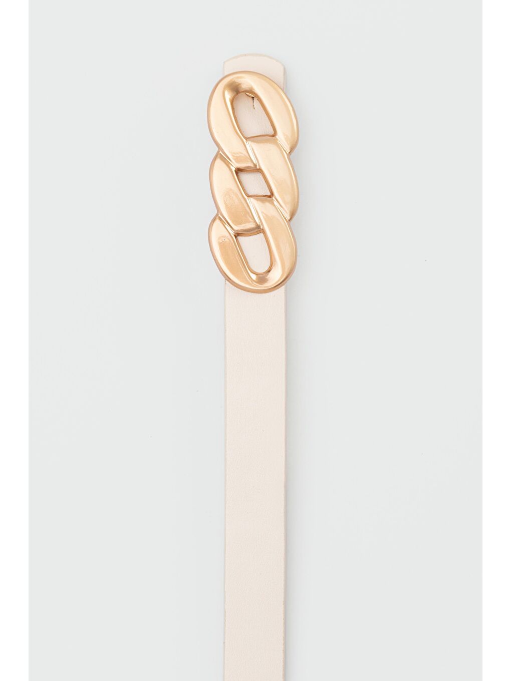 Ekru Zincir Görünüm Tokalı Suni Deri İnce Kemer Krem-2