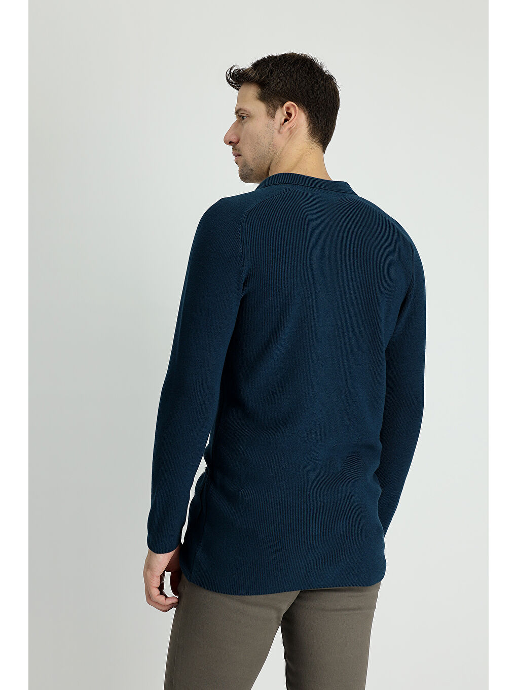 Petrol Kruvaze Pamuklu Triko Hırka-2