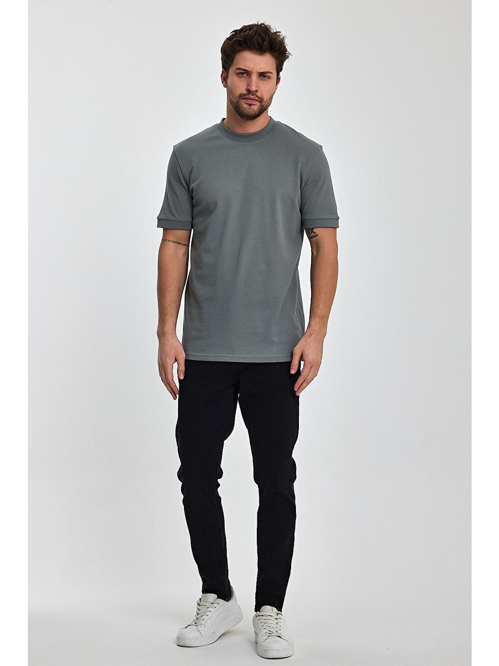 Haki 30-1 Petek Süprem Bisiklet Yaka Erkek Tişört-1