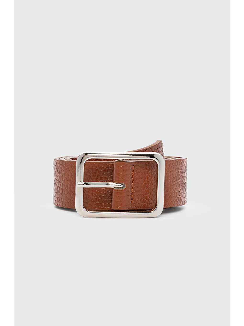 Kahverengi Dikdörtgen Tokalı Tırtıklı Suni Deri Kemer Taba